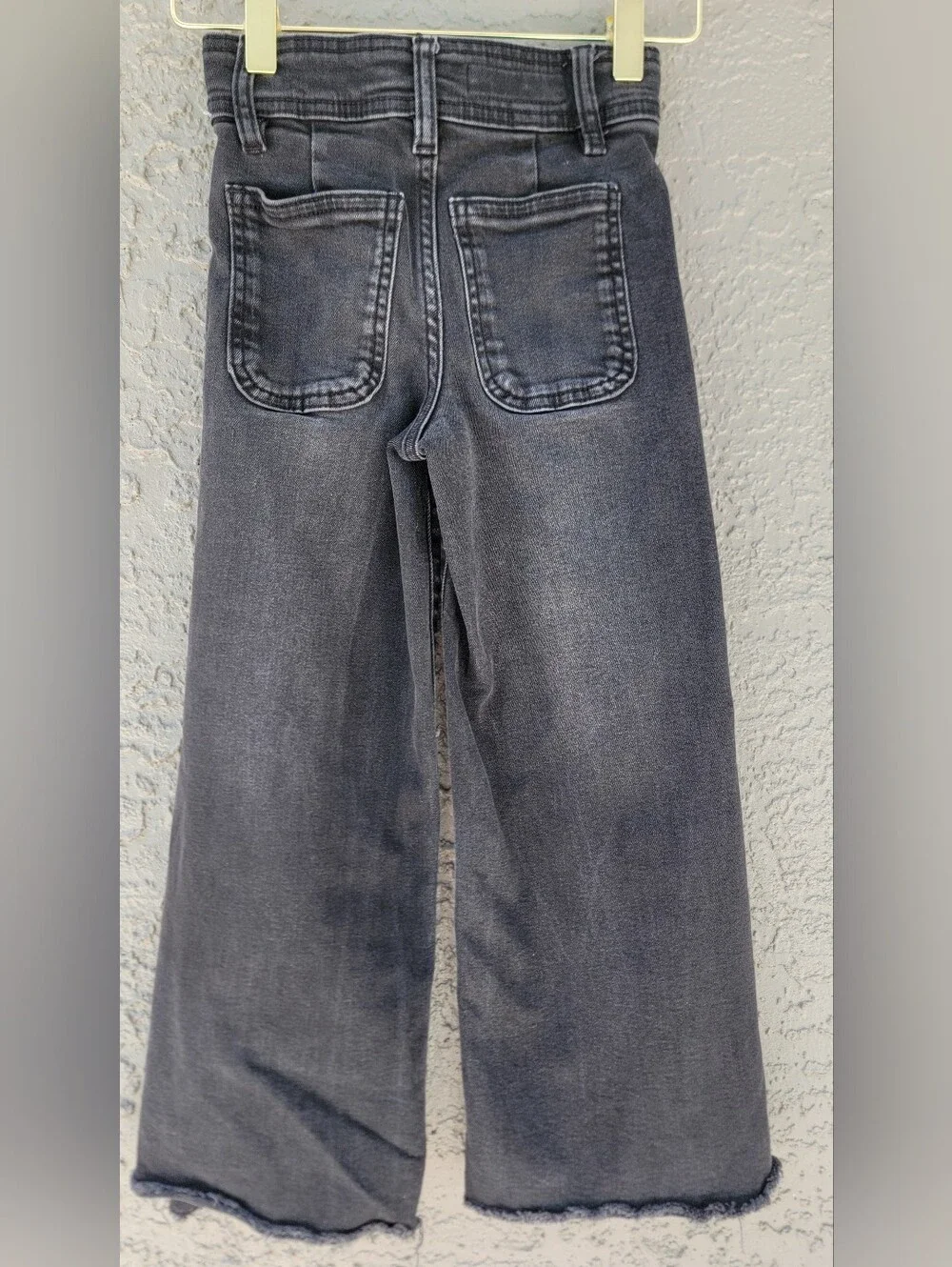 Zara Girls Size 6 Black Wide Leg High Rise Raw Hem Jeans back to school